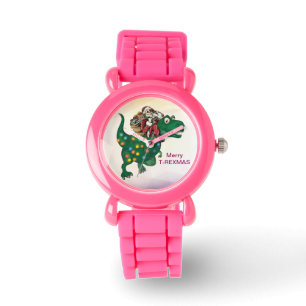 Reloj De Pulsera Dinosaurio llevando a Santa Claus en Navidad