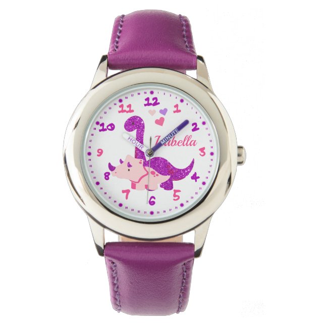 Reloj De Pulsera Dinosaurio morado Purpurinoso lindo personalizado (Anverso)