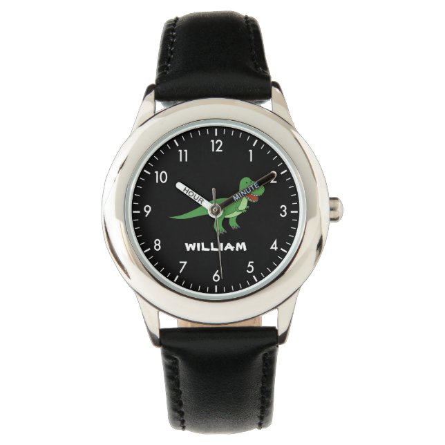 Reloj De Pulsera Dinosaurio Personalizado Nombre De Vuelta A La Esc (Anverso)