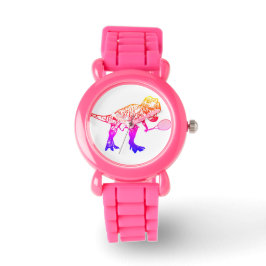 Reloj De Pulsera Dinosaurio rosa T-Rex con raqueta de tenis