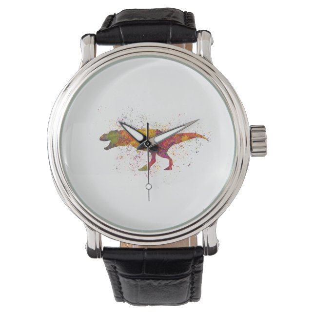 Reloj De Pulsera dinosaurio Tyrannosaurus rex silueta en acuarela (Anverso)