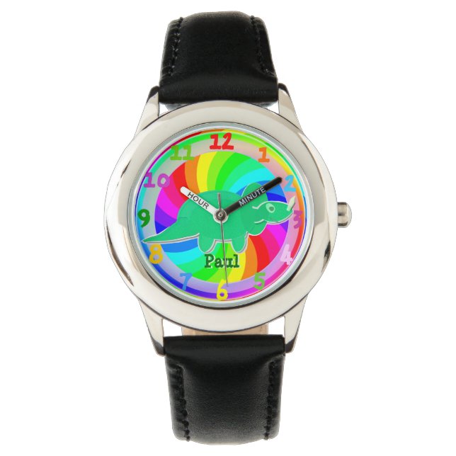 Reloj De Pulsera Dinosaurio verde Triceratops personalizados Niños  (Anverso)