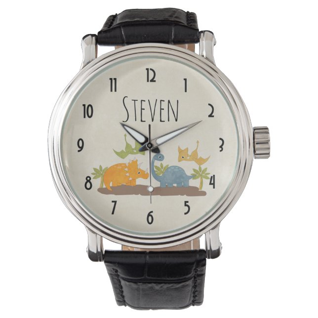 Reloj De Pulsera Dinosaurios Cutos Vida Silvestre Prehistórica (Anverso)