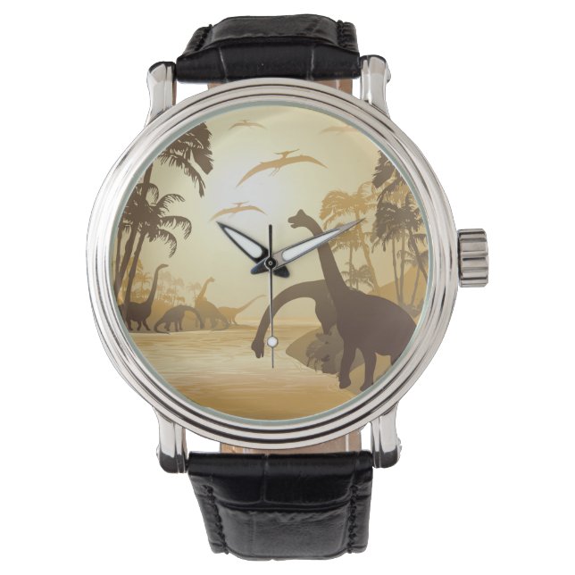 Reloj De Pulsera Dinosaurios en el paisaje tropical Jurásico (Anverso)
