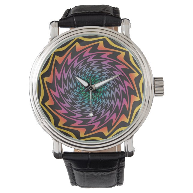 Reloj De Pulsera DISCO HIPNOTICO Mesmerizante Neón caliente Zig Zag (Anverso)