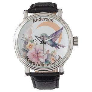 Reloj De Pulsera Diseñar su propia acuarela Hummingbird Nombre pers