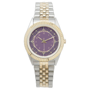 Reloj De Pulsera Diseño Antiguo Elegante Púrpura Dorado