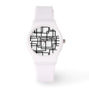 Reloj De Pulsera Diseño artístico de cuadrados negros interrelacion