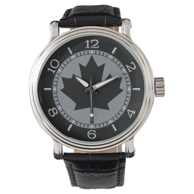 Reloj De Pulsera Diseño canadiense de hojas de arce negro (Anverso)