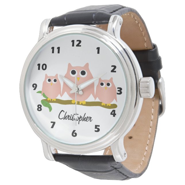 Reloj De Pulsera Diseño de búho rosa personalizado (Angular)