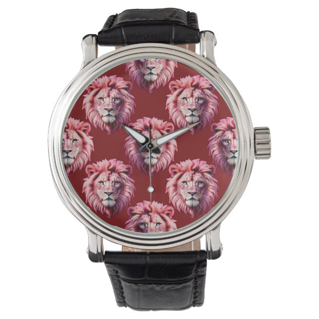 Reloj De Pulsera Diseño de cabeza de león rosa granate (Anverso)