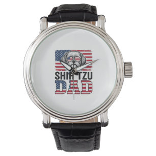 Reloj De Pulsera Diseño de camiseta de perro patriótico Shih Tzu Da