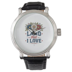 Reloj De Pulsera Diseño de camiseta floral patriótica tierra que am