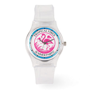 Reloj De Pulsera Diseño de círculo de verano de flamenco rosa-68730