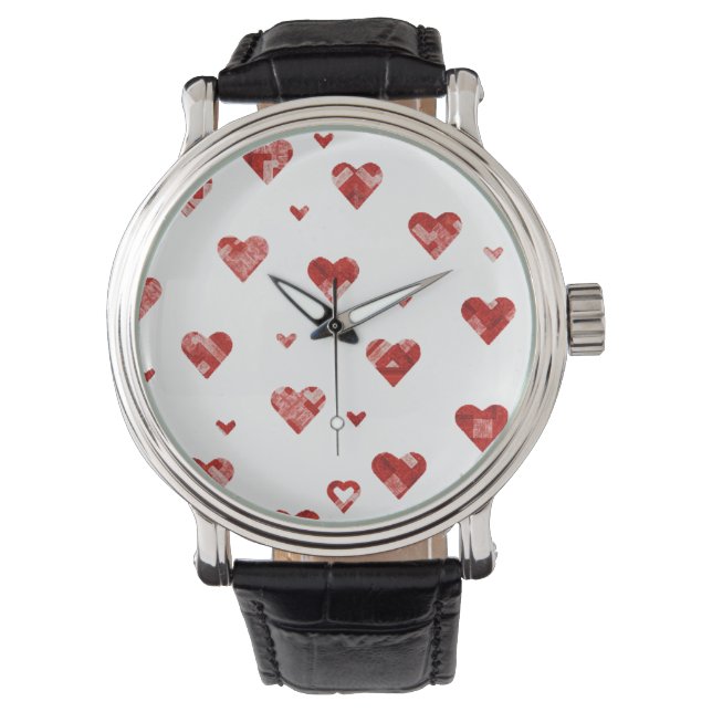 Reloj De Pulsera Diseño de corazones rojos de plástico (Anverso)