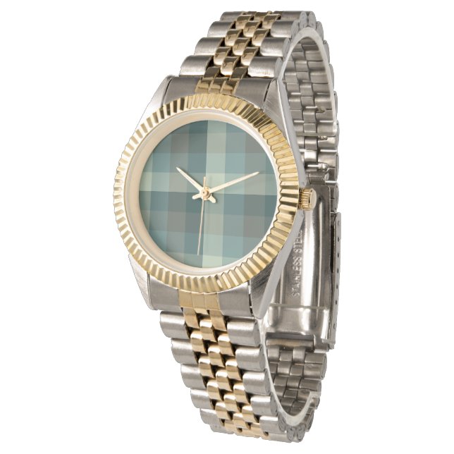 Reloj De Pulsera Diseño de Cuadro de Gingham Verde  (Angular)