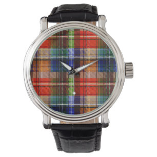 Reloj De Pulsera Diseño de Cuadros Escoceses Rojo Azul Verde Amaril