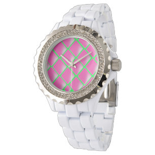 Reloj De Pulsera Diseño de diamantes en rosa y verde