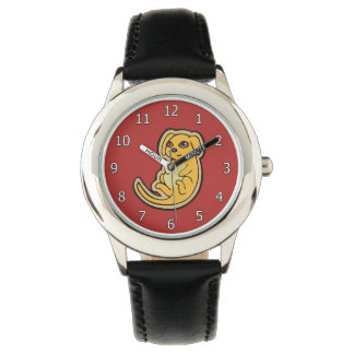 Reloj De Pulsera Diseño de dibujos de perros de cachorro dorados y 