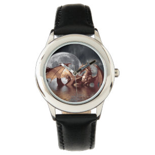 Reloj De Pulsera Diseño de fantasía de dragón y luna