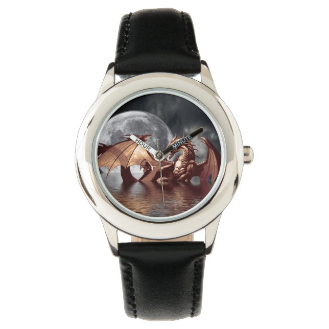 Reloj De Pulsera Diseño de fantasía de dragón y luna (Anverso)