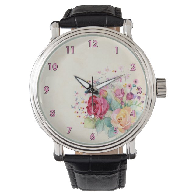 Reloj De Pulsera Diseño de fondo floral simple (Anverso)