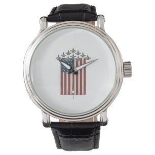 Reloj De Pulsera Diseño de grabado vintage de bandera de avión de c