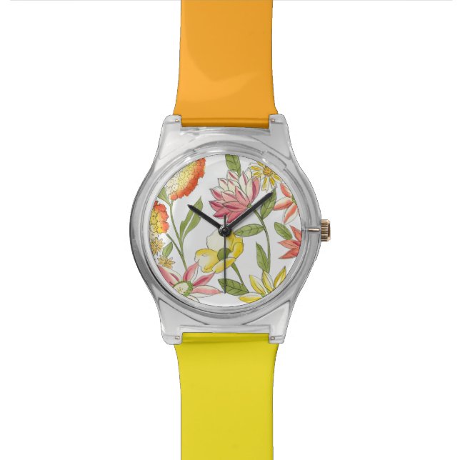 Reloj De Pulsera Diseño de jardines florales con fondo blanco (De cerca)