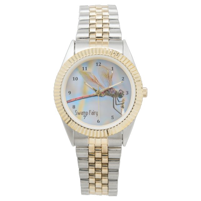 Reloj De Pulsera Diseño de la libélula con alas con aspecto de oro (Anverso)