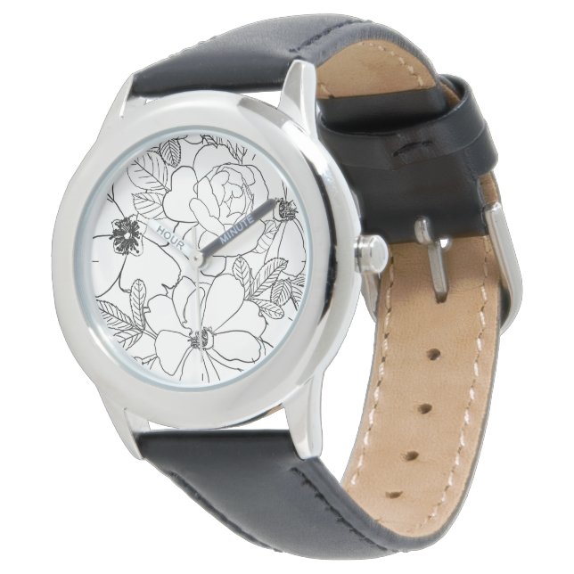 Reloj De Pulsera Diseño de líneas florales de Rosas elegantes (Angular)