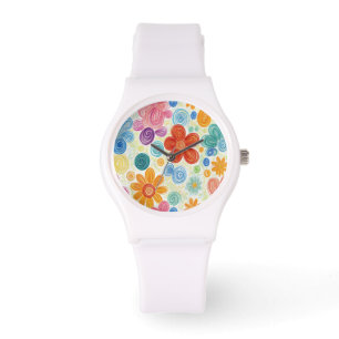 Reloj De Pulsera Diseño de margarita con garabatos de crayón