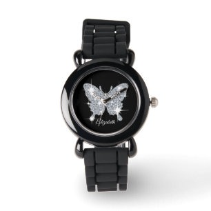 Reloj De Pulsera Diseño de mariposa con brillo de diamante falso pe
