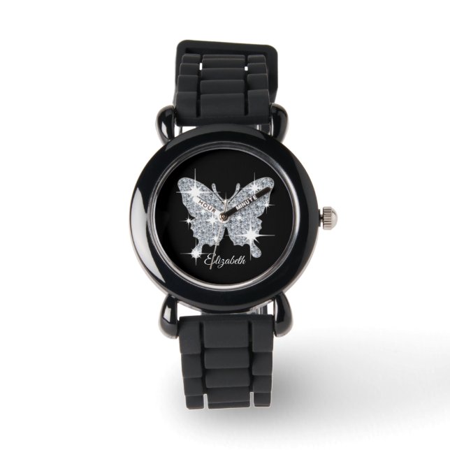 Reloj De Pulsera Diseño de mariposa con brillo de diamante falso pe (Anverso)