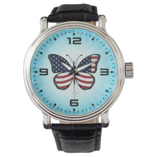 Reloj De Pulsera Diseño de mariposa de bandera estadounidense-62615