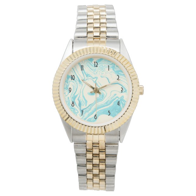 Reloj De Pulsera Diseño de mármol Guay en turquesa y crema (Anverso)