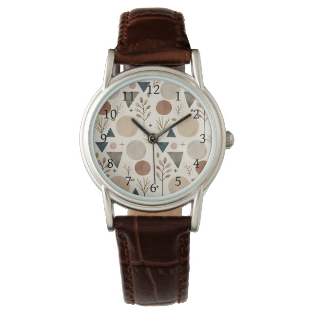 Reloj De Pulsera Diseño de patrón botánico geométrico boho 385 (Anverso)