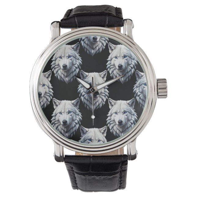 Reloj De Pulsera Diseño de patrón de cabeza de lobo blanco (Anverso)
