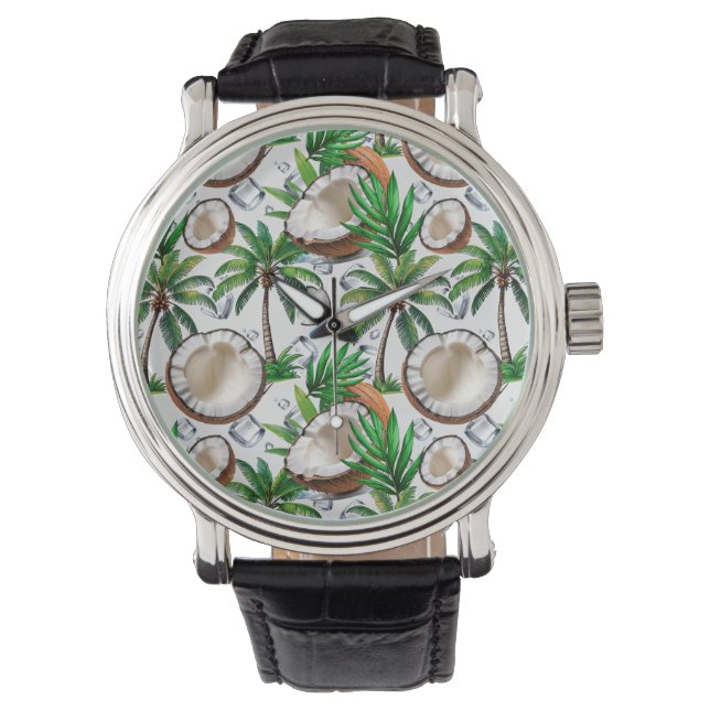 Reloj De Pulsera Diseño de patrón tropical de palmeras de coco (Anverso)