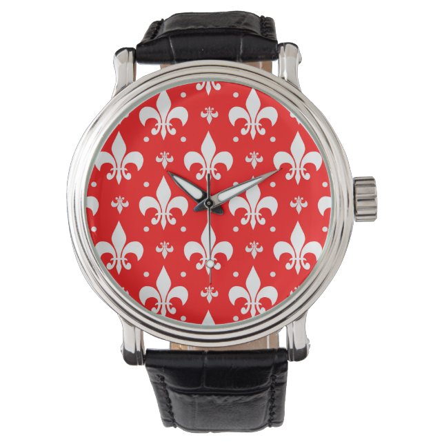 Reloj De Pulsera Diseño de patrones de flor rojo de lis (Anverso)