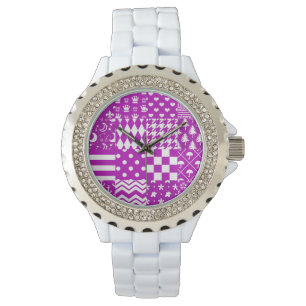 Reloj De Pulsera Diseño de patrones púrpura blanco mixto