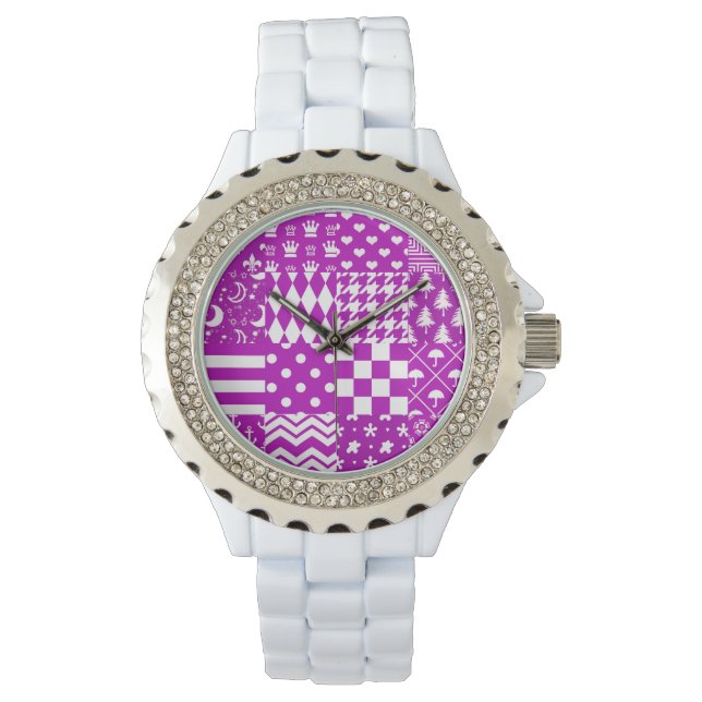 Reloj De Pulsera Diseño de patrones púrpura blanco mixto (Anverso)