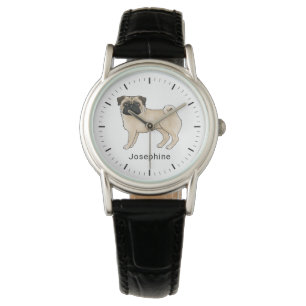 Reloj De Pulsera Diseño de perro de raza Mops color cervato con nom