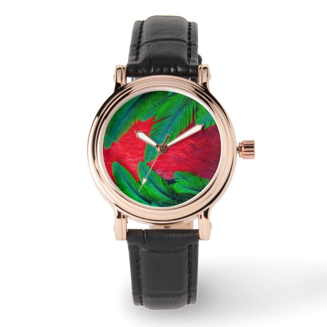 Reloj De Pulsera Diseño de plumas Quetzal resplandeciente (Anverso)