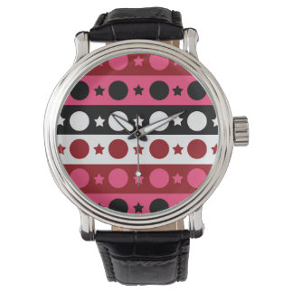 Reloj De Pulsera Diseño de rayas de círculo blanco rosado