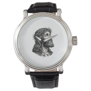 Reloj De Pulsera Diseño de retrato de corona de espinas de grabado 