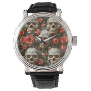 Reloj De Pulsera Diseño de rosas y cráneos