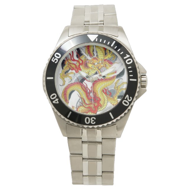 Reloj De Pulsera Diseño de tatuaje japonés de dragón amarillo (Anverso)