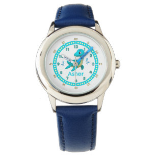 Reloj De Pulsera Diseño de tiempo de dinosaurios azules personaliza