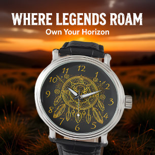 Reloj De Pulsera Diseño de venado con plumas y patrones geométricos