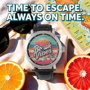 Reloj De Pulsera Diseño de Vibraciones de Playa y Atardecer Tropica